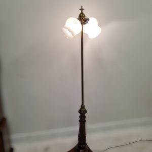 Vintage Mahogany & Brass Floor Lamp with Triple Glass Shades / c1930s / FREE DELIVERY - Image 1