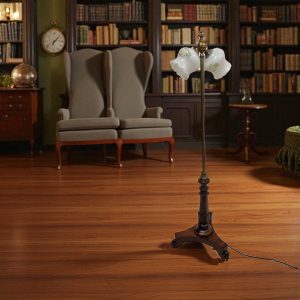 Vintage Mahogany & Brass Floor Lamp with Triple Glass Shades / c1930s / FREE DELIVERY - Image 7