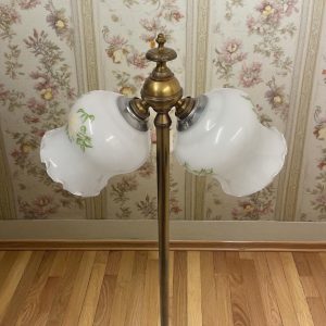 Vintage Mahogany & Brass Floor Lamp with Triple Glass Shades / c1930s / FREE DELIVERY - Image 6