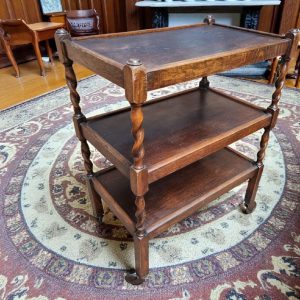 Antique Oak 3-Tier Barley Twist Trolley / c.1930 / FREE DELIVERY - Image 3