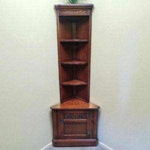 Vintage Old Charm Wood Brothers Tall Corner Cabinet / Tudor Brown / c.1970 / FREE DELIVERY