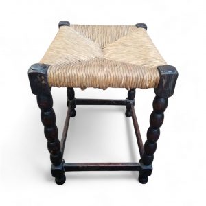 Vintage Bobbin Leg Rush Seat Stool / c.1950 / FREE DELIVERY - Image 4