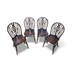 Vintage Wheelback Windsor Dining Chairs / c.1970 / Set of 4 / FREE DELIVERY
