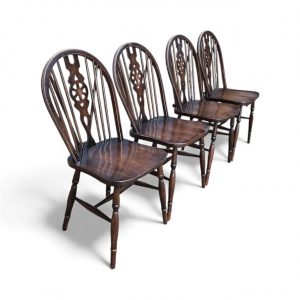 Vintage Wheelback Windsor Dining Chairs / c.1970 / Set of 4 / FREE DELIVERY - Image 4