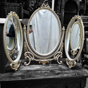 Vintage French Style Triple Dressing Table Mirror / Ivory & Gold / c1970 / FREE DELIVERY - Image 8
