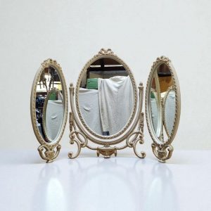 Vintage French Style Triple Dressing Table Mirror / Ivory & Gold / c1970 / FREE DELIVERY - Image 1