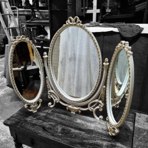Vintage French Style Triple Dressing Table Mirror / Ivory & Gold / c1970 / FREE DELIVERY - Image 6