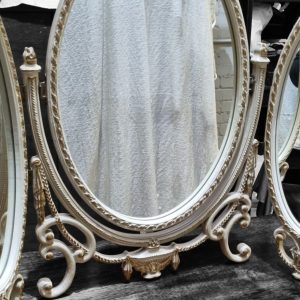 Vintage French Style Triple Dressing Table Mirror / Ivory & Gold / c1970 / FREE DELIVERY - Image 5