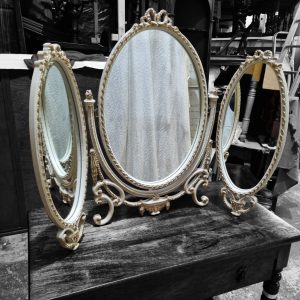 Vintage French Style Triple Dressing Table Mirror / Ivory & Gold / c1970 / FREE DELIVERY - Image 3