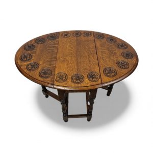 Antique Carved Oak Gateleg Drop-Leaf Table / c.1930 / FREE DELIVERY - Image 11