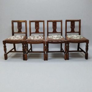 Vintage Art Deco Oak Dining Chairs / Tapestry Seats / Set of Four / c. 1930–1940 / FREE DELIVERY - Image 9