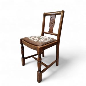 Vintage Art Deco Oak Dining Chairs / Tapestry Seats / Set of Four / c. 1930–1940 / FREE DELIVERY - Image 8