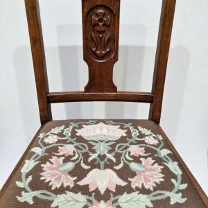Vintage Art Deco Oak Dining Chairs / Tapestry Seats / Set of Four / c. 1930–1940 / FREE DELIVERY - Image 7