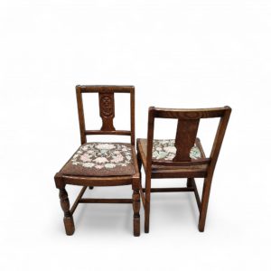 Vintage Art Deco Oak Dining Chairs / Tapestry Seats / Set of Four / c. 1930–1940 / FREE DELIVERY - Image 6