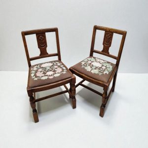 Vintage Art Deco Oak Dining Chairs / Tapestry Seats / Set of Four / c. 1930–1940 / FREE DELIVERY - Image 5