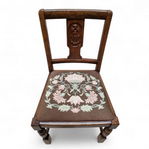 Vintage Art Deco Oak Dining Chairs / Tapestry Seats / Set of Four / c. 1930–1940 / FREE DELIVERY - Image 4