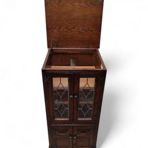 Vintage Old Charm Wood Bros Hi-Fi Cabinet / c.1970 / Tudor Brown / Leaded Glass / FREE DELIVERY - Image 8