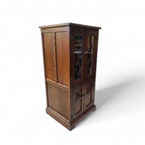 Vintage Old Charm Wood Bros Hi-Fi Cabinet / c.1970 / Tudor Brown / Leaded Glass / FREE DELIVERY - Image 7