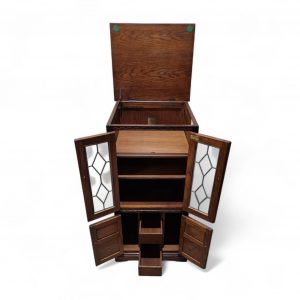 Vintage Old Charm Wood Bros Hi-Fi Cabinet / c.1970 / Tudor Brown / Leaded Glass / FREE DELIVERY - Image 6