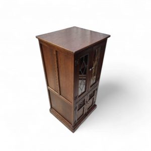 Vintage Old Charm Wood Bros Hi-Fi Cabinet / c.1970 / Tudor Brown / Leaded Glass / FREE DELIVERY - Image 4