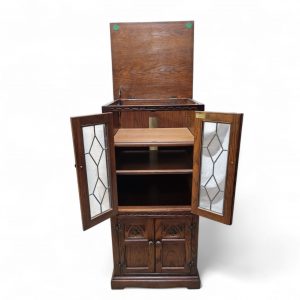 Vintage Old Charm Wood Bros Hi-Fi Cabinet / c.1970 / Tudor Brown / Leaded Glass / FREE DELIVERY - Image 3