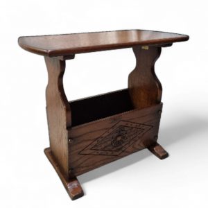 Vintage Oak Magazine Rack Table / c.1970 / Carved Detail / FREE DELIVERY