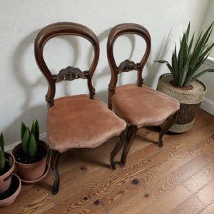 Antique Victorian Balloon-Back Chairs / Set of 2 / c. 1880–1900 / Carved Details / FREE DELIVERY