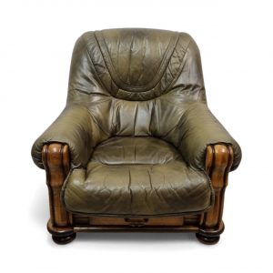 Vintage Leather Armchair / Solid Oak Frame / c1970 / FREE DELIVERY - Image 9