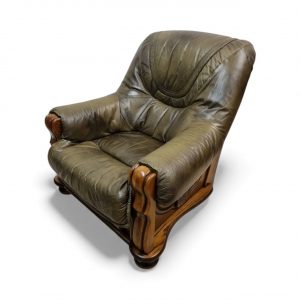 Vintage Leather Armchair / Solid Oak Frame / c1970 / FREE DELIVERY - Image 1