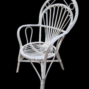 Vintage White Rattan & Bamboo Armchair / c1960 / FREE DELIVERY