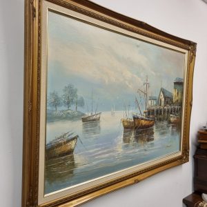 Vintage Large Oil Painting on Canvas / Seascape / Signed / c1950 / FREE DELIVERY - Image 7