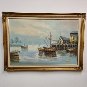 Vintage Large Oil Painting on Canvas / Seascape / Signed / c1950 / FREE DELIVERY