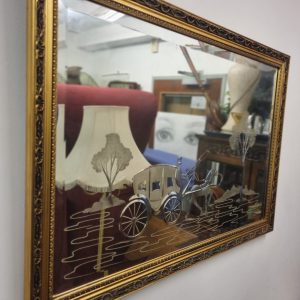 Vintage Decorative Wall Mirror / Etched Carriage Scene / c.1960–1970 / Gilt Frame / FREE DELIVERY - Image 4