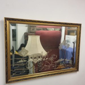 Vintage Decorative Wall Mirror / Etched Carriage Scene / c.1960–1970 / Gilt Frame / FREE DELIVERY