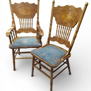 Vintage American Colonial Oak Featherback Dining Chairs / Set of 6 / c1980 / FREE DELIVERY - Image 6