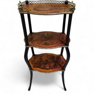 Vintage Three Tier Occasional Stand / Burr Veneer / Brass Gallery / c.1950 - Image 9