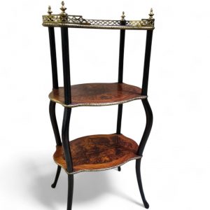 Vintage Three Tier Occasional Stand / Burr Veneer / Brass Gallery / c.1950 - Image 8