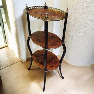 Vintage Three Tier Occasional Stand / Burr Veneer / Brass Gallery / c.1950 - Image 1