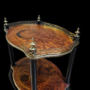 Vintage Three Tier Occasional Stand / Burr Veneer / Brass Gallery / c.1950 - Image 7