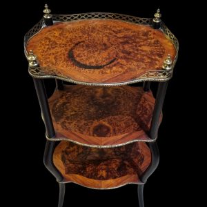 Vintage Three Tier Occasional Stand / Burr Veneer / Brass Gallery / c.1950 - Image 6