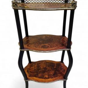 Vintage Three Tier Occasional Stand / Burr Veneer / Brass Gallery / c.1950 - Image 5