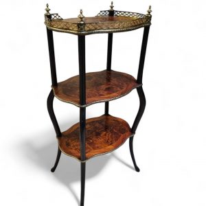 Vintage Three Tier Occasional Stand / Burr Veneer / Brass Gallery / c.1950 - Image 4