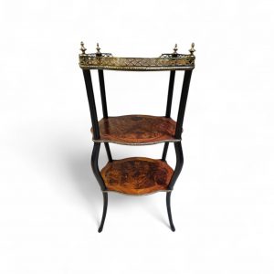 Vintage Three Tier Occasional Stand / Burr Veneer / Brass Gallery / c.1950 - Image 3