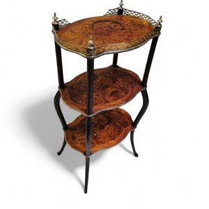 Vintage Three Tier Occasional Stand / Burr Veneer / Brass Gallery / c.1950 - Image 2