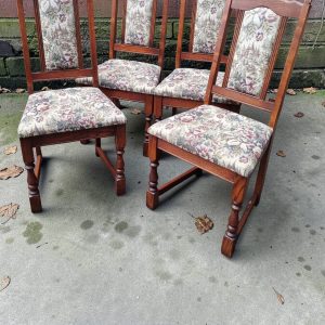 Vintage Old Charm Wood Bros Oak Dining Chairs / Set of 4 / c.1970s - Image 5