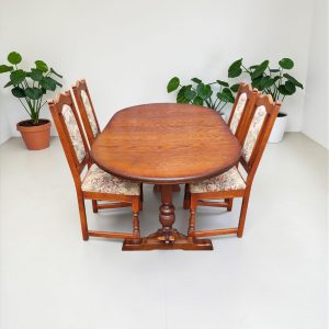 Vintage Old Charm Wood Bros Oak Dining Chairs / Set of 4 / c.1970s - Image 3