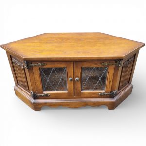 Vintage Old Charm Wood Bros Oak Corner TV Cabinet / Light Oak / c.1970s