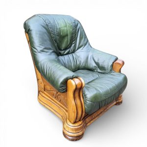 Vintage Leather Armchair with Solid Oak Frame / Green Leather / c.1970s/FREE DELIVERY - Image 1