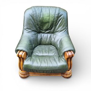 Vintage Leather Armchair with Solid Oak Frame / Green Leather / c.1970s/FREE DELIVERY - Image 9