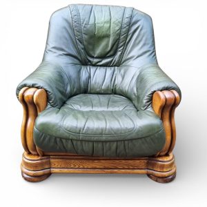 Vintage Leather Armchair with Solid Oak Frame / Green Leather / c.1970s/FREE DELIVERY - Image 8